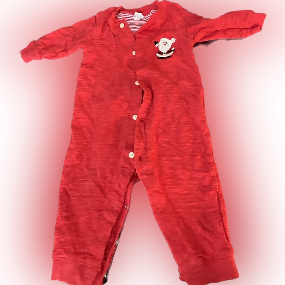 9 month Starting Out Red Santa Outfit With Button Butt Flap
